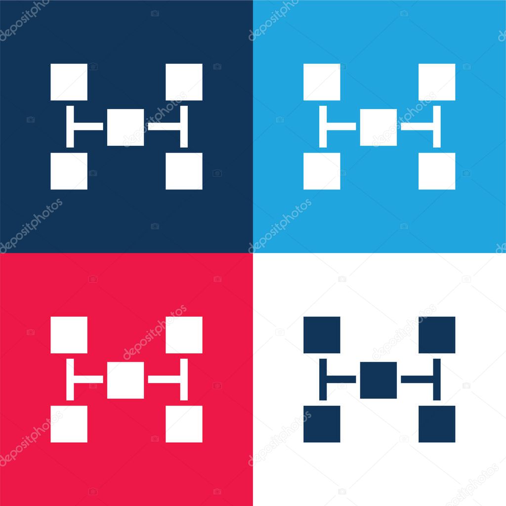 Blocks Scheme Of Five Squares blue and red four color minimal icon set