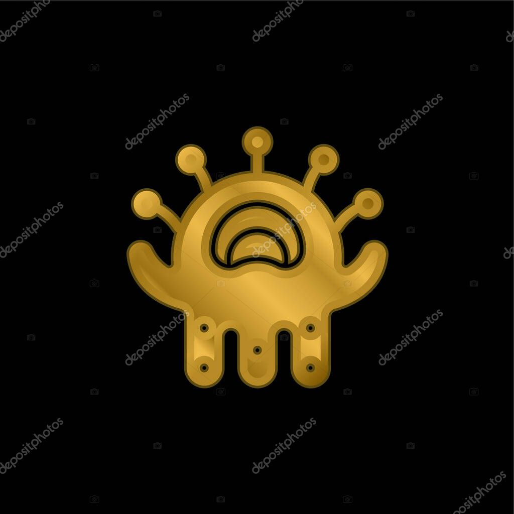 Alien gold plated metalic icon or logo vector