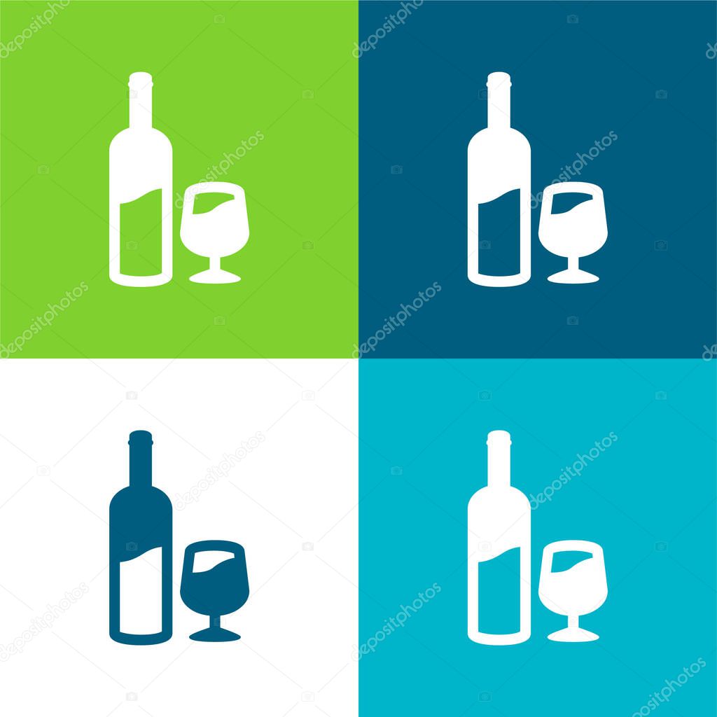 Bottle And Glass Of Wine Flat four color minimal icon set