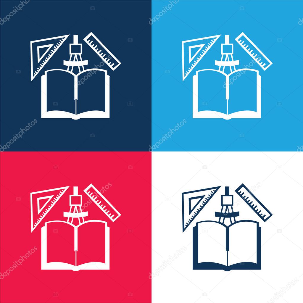 Book And Mathematics Materials blue and red four color minimal icon set