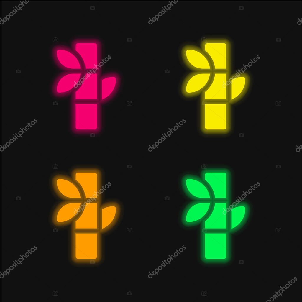 Bamboo four color glowing neon vector icon