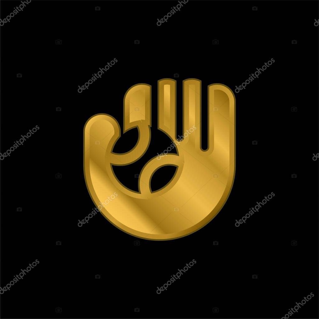 Baseball Glove gold plated metalic icon or logo vector