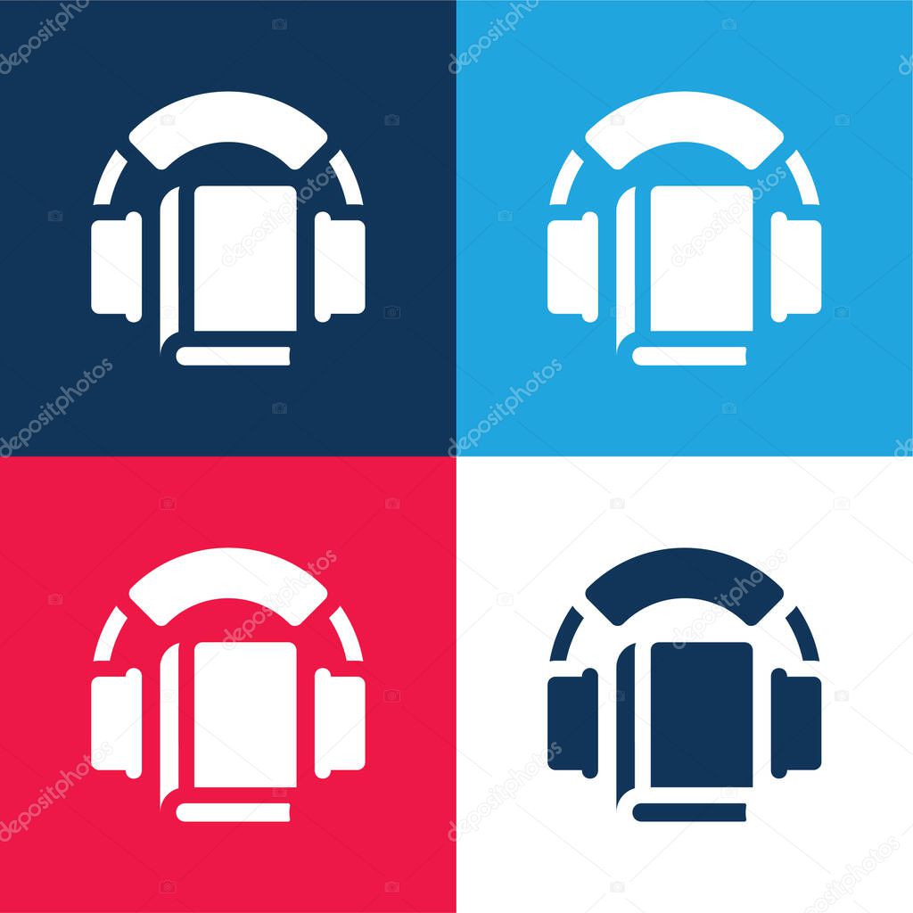 Audiobook blue and red four color minimal icon set