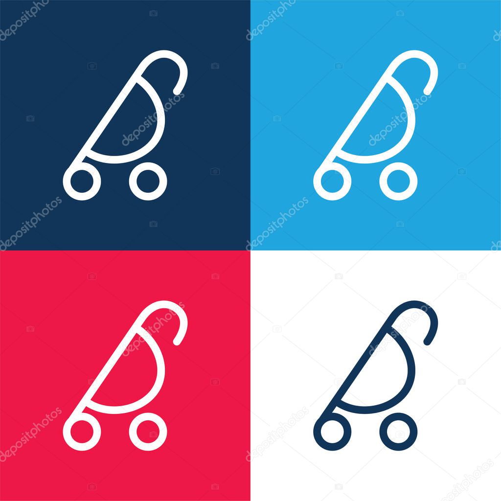Baby Stroller Of Rounded Design Side View blue and red four color minimal icon set