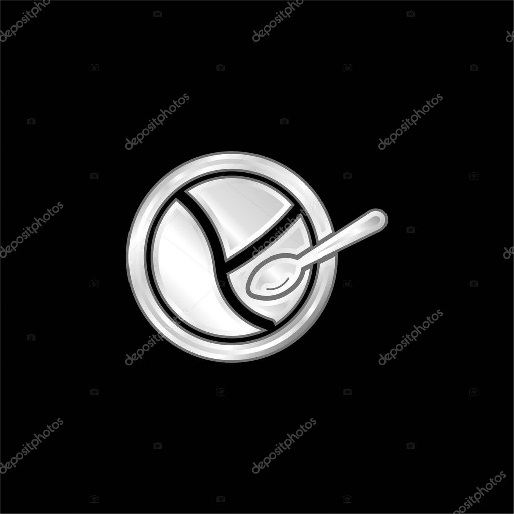 Baby Divided Plate And Spoon silver plated metallic icon