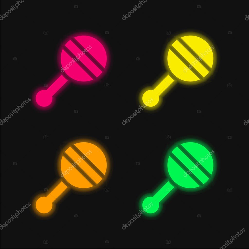 Baby Rattle four color glowing neon vector icon