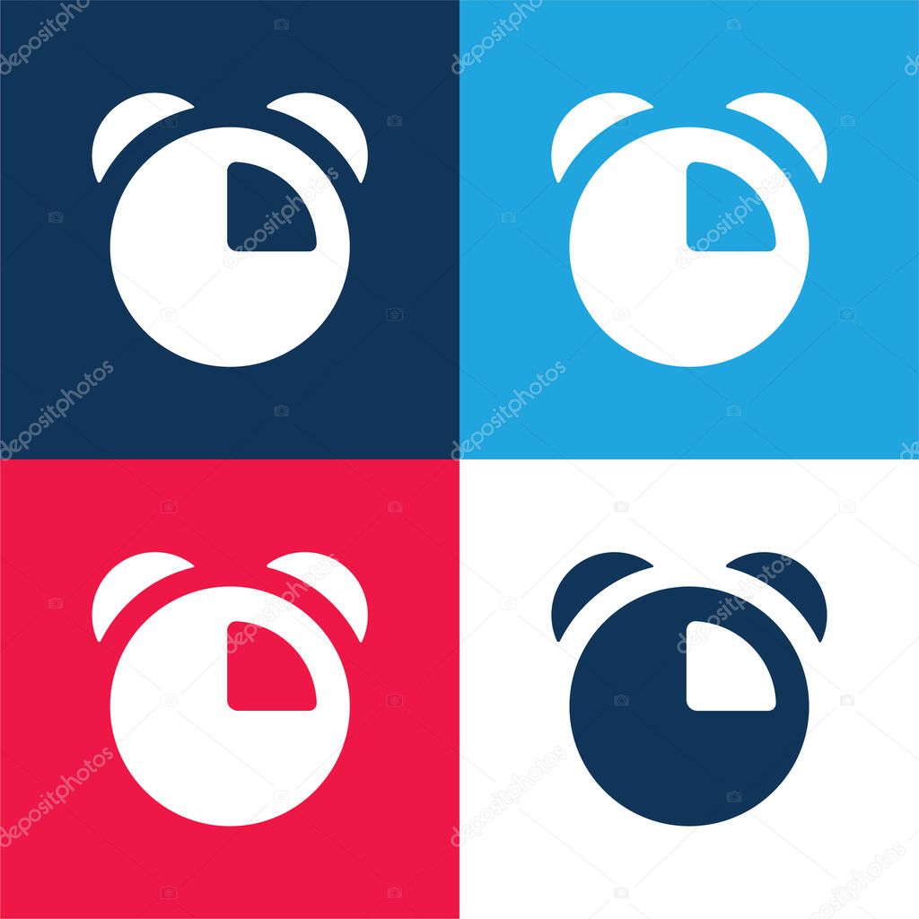 Alarm Clock blue and red four color minimal icon set