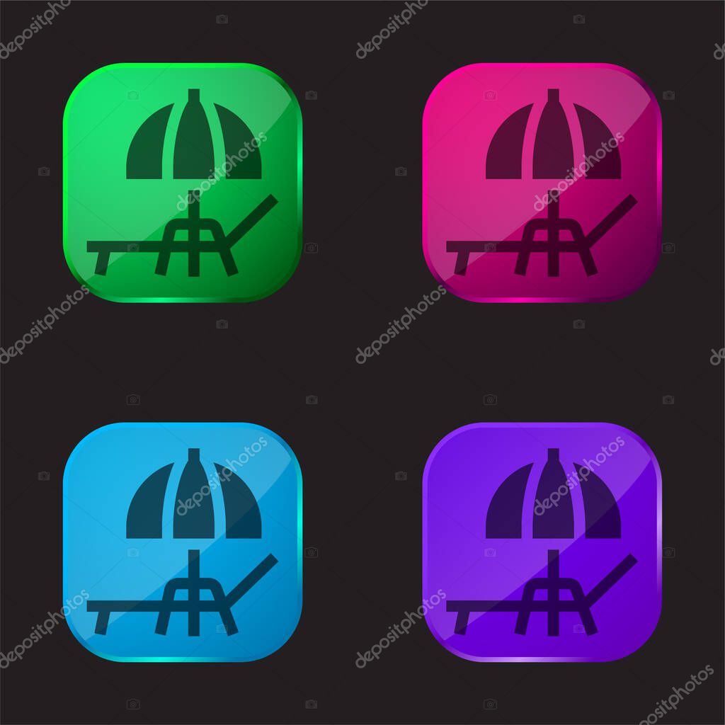 Beach Umbrella four color glass button icon