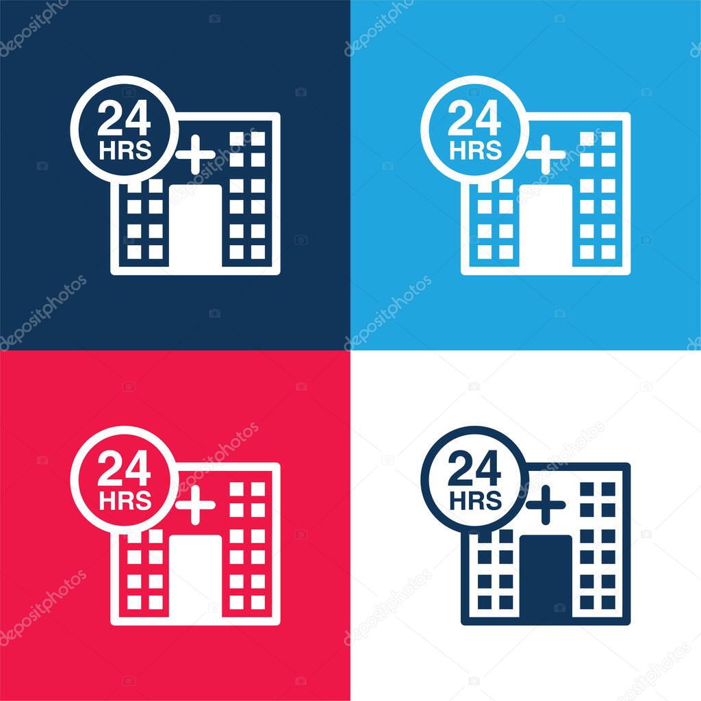 24 Hours Medical Assistance blue and red four color minimal icon set