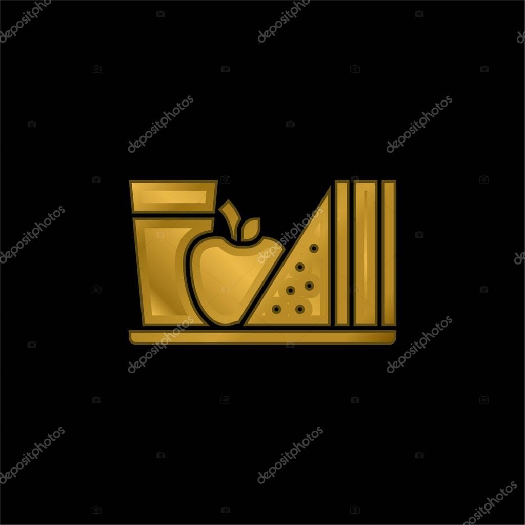 Breakfast gold plated metalic icon or logo vector