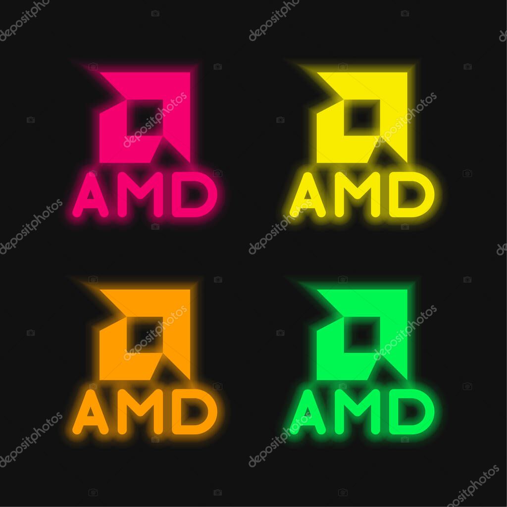Amd four color glowing neon vector icon