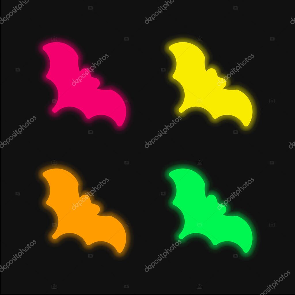 Bat four color glowing neon vector icon