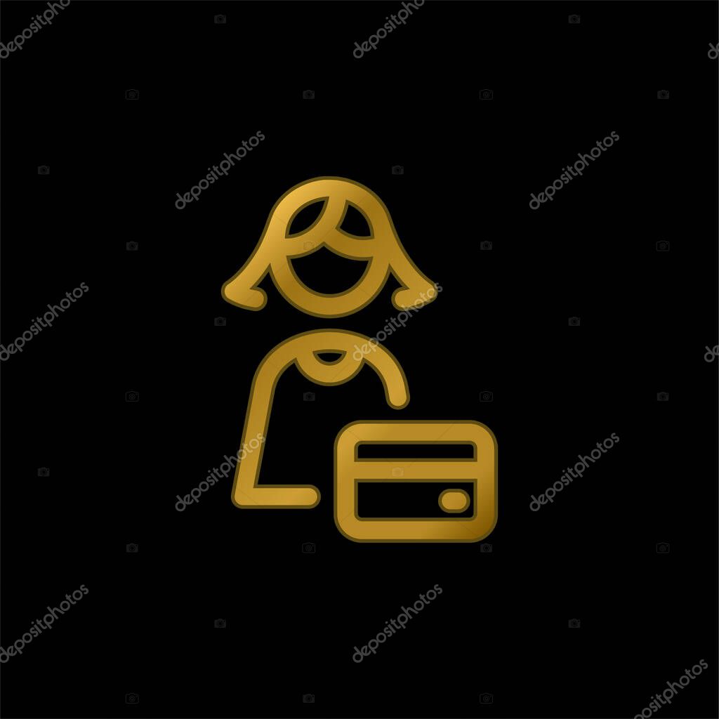 Bank Worker gold plated metalic icon or logo vector