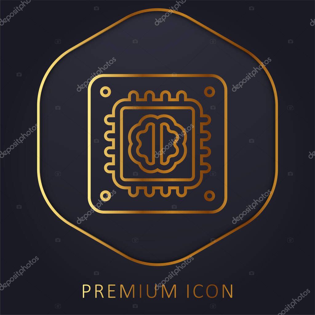 Artificial Intelligence golden line premium logo or icon