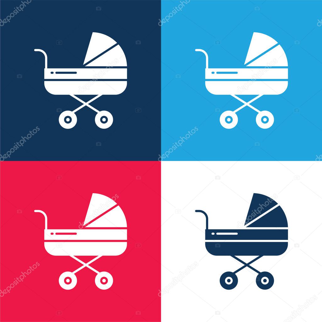 Baby Stroller blue and red four color minimal icon set