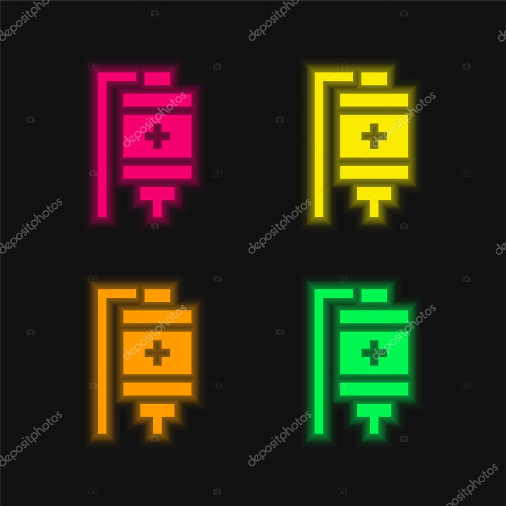 Blood Bag four color glowing neon vector icon