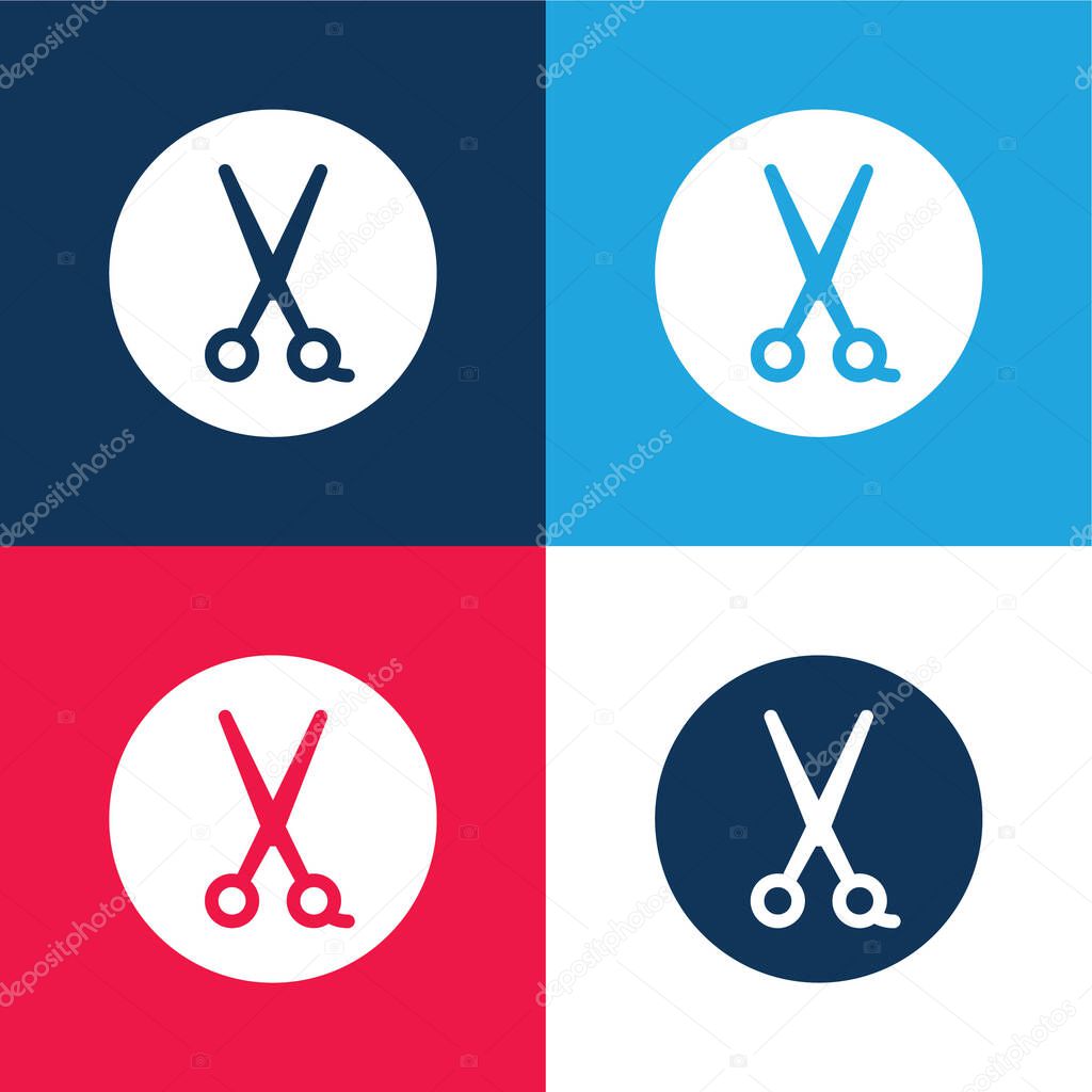 Barber Shop blue and red four color minimal icon set