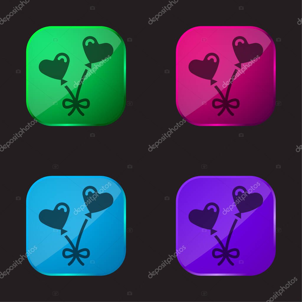 Balloons four color glass button icon