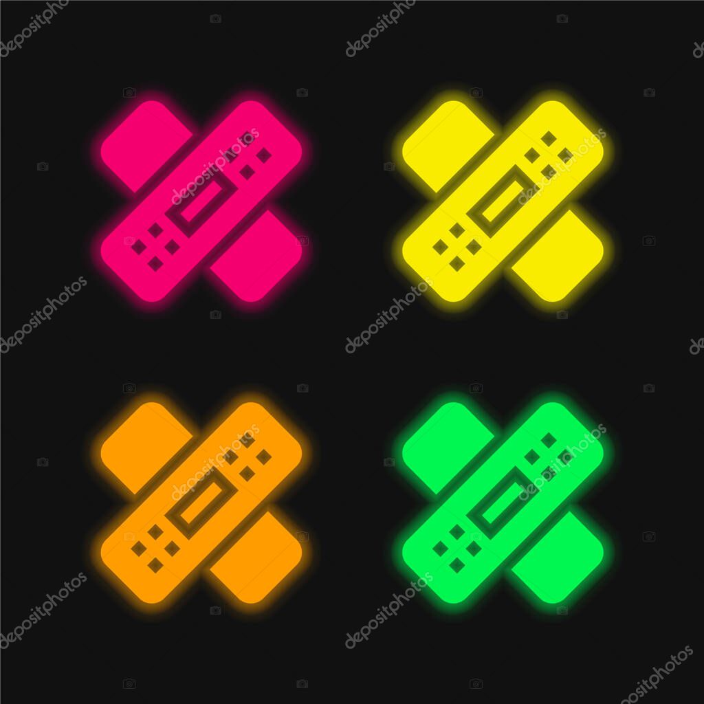 Bandage four color glowing neon vector icon