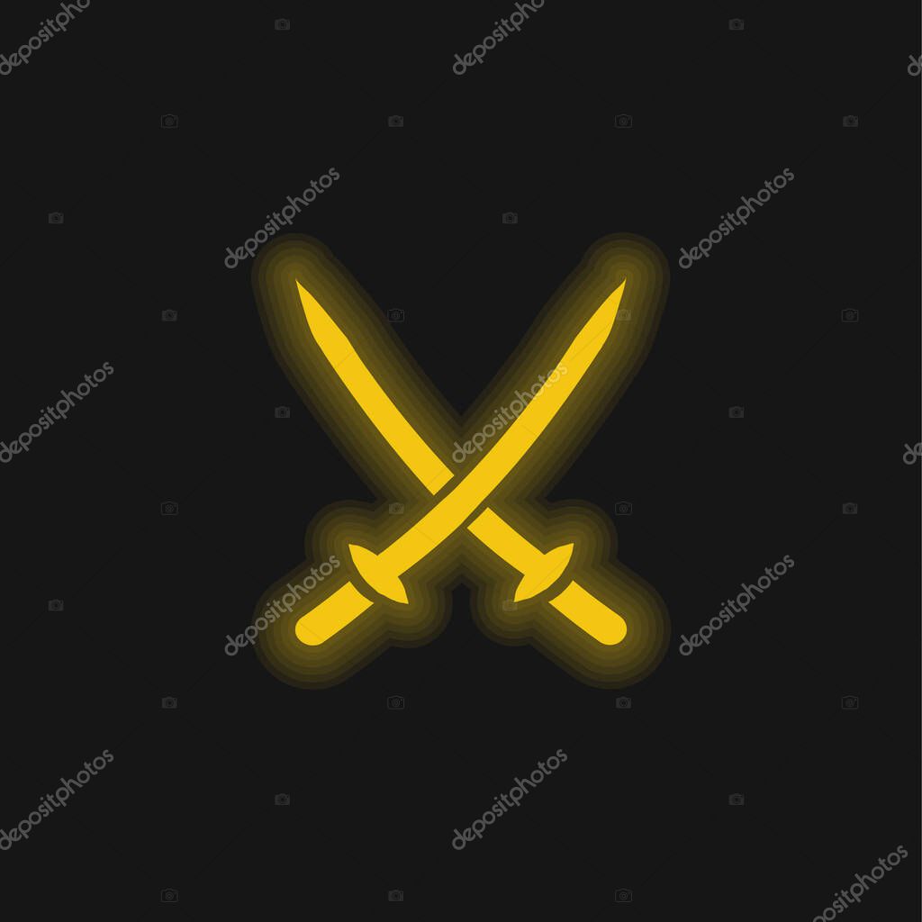 2 Katanas yellow glowing neon icon