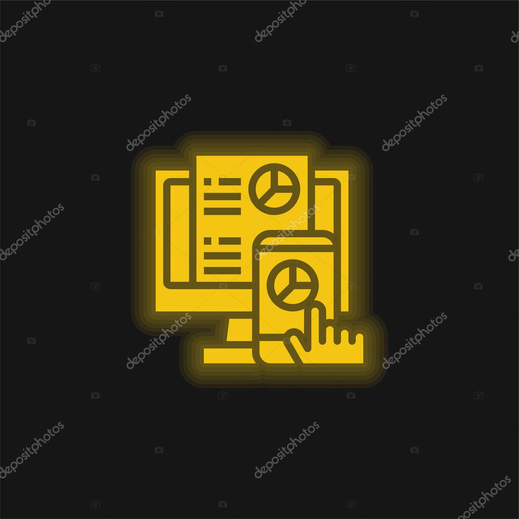 Analysis yellow glowing neon icon