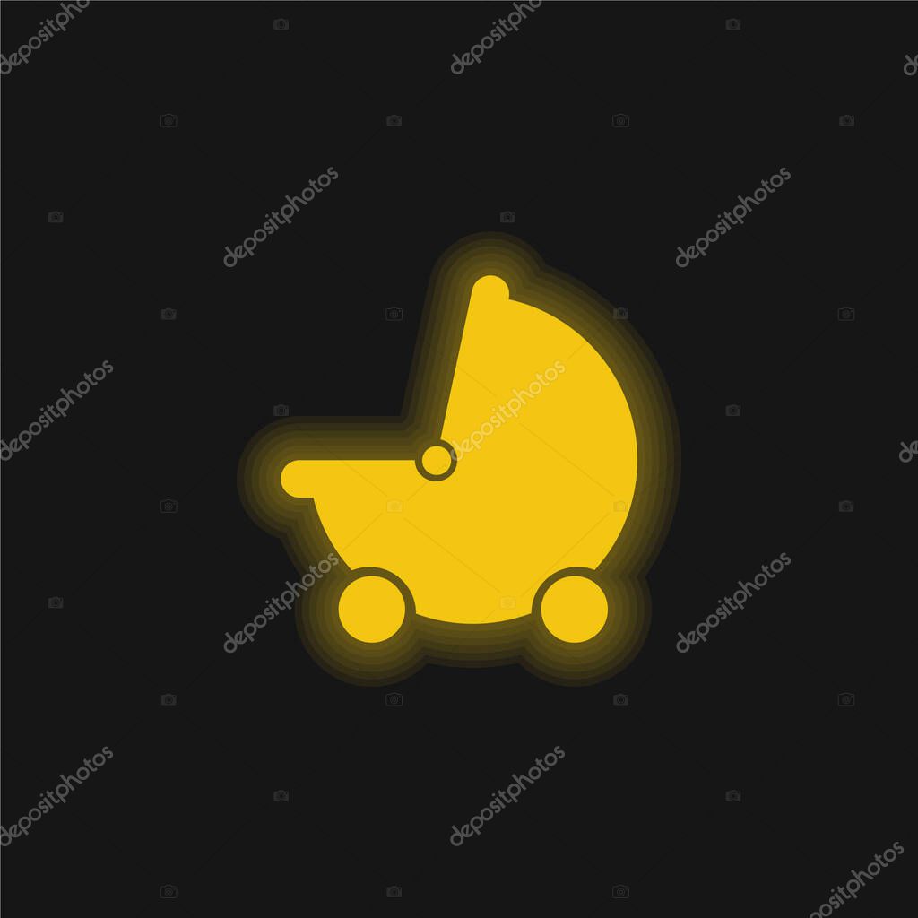 Baby Black Stroller Transport yellow glowing neon icon