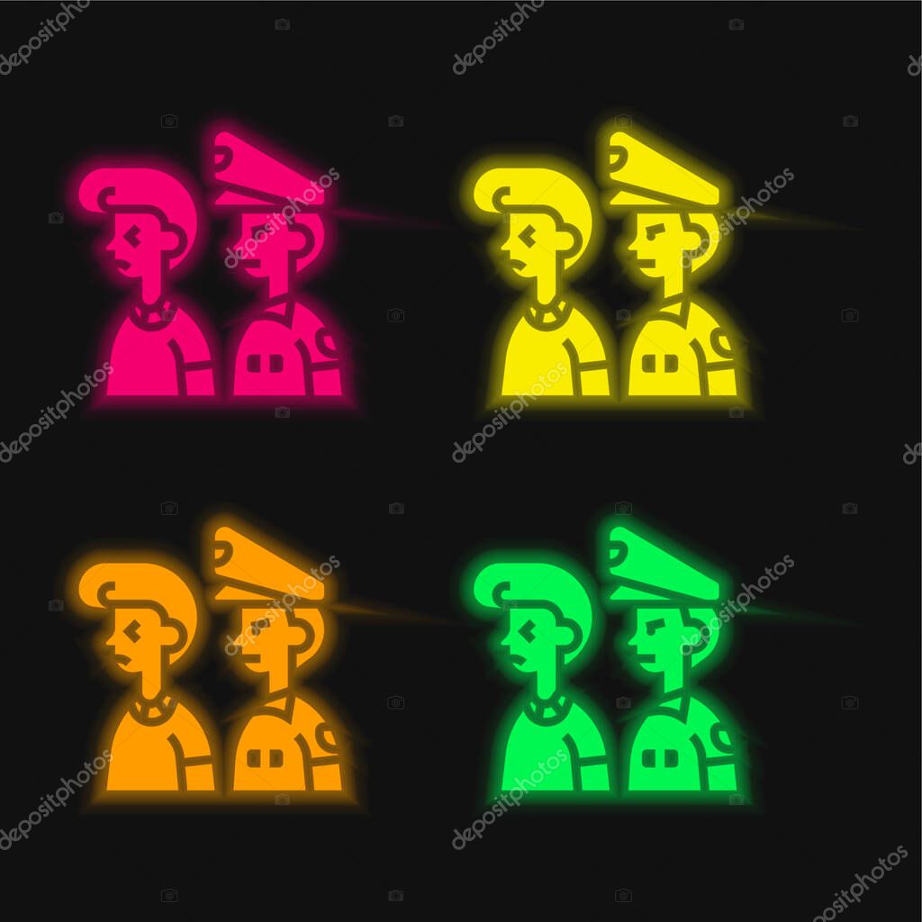 Arrested four color glowing neon vector icon