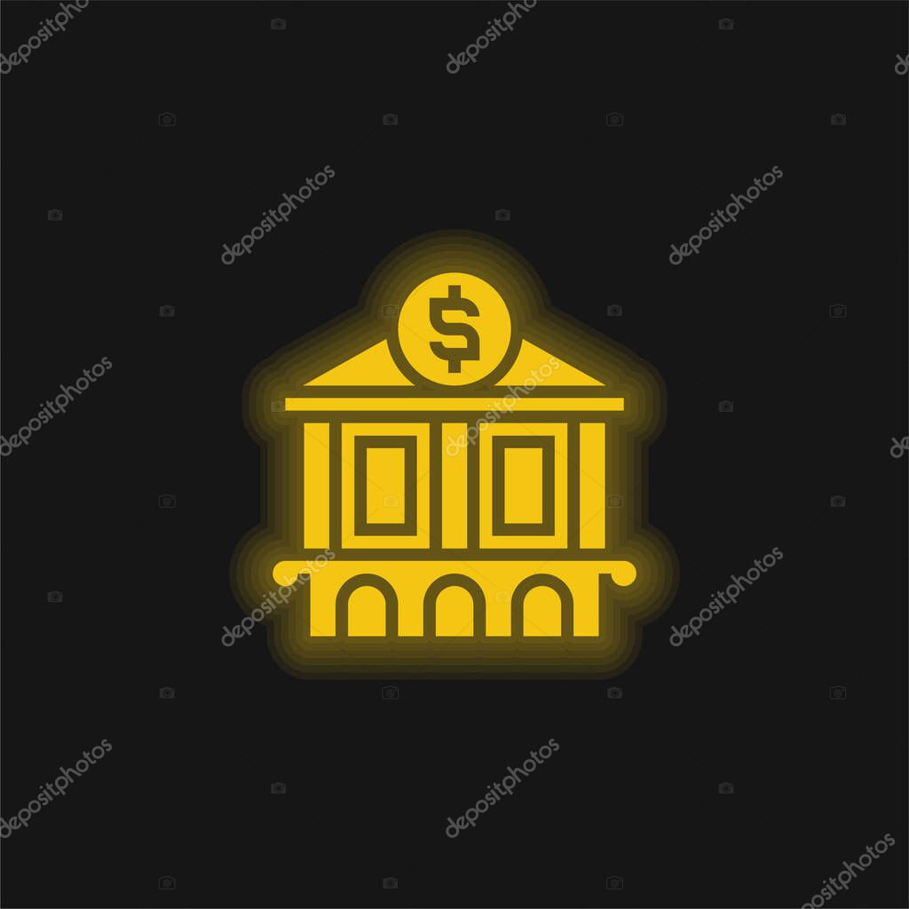 Bank yellow glowing neon icon