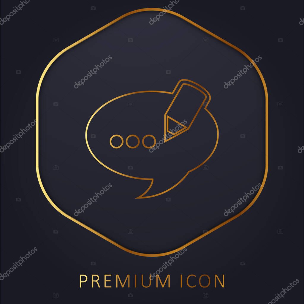 Blog Comment Speech Bubble Symbol golden line premium logo or icon