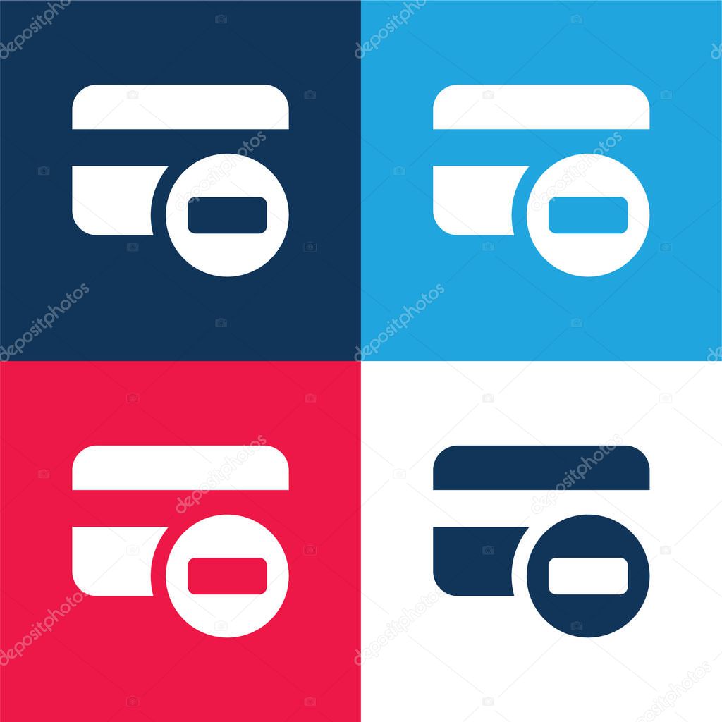Block Credit Card blue and red four color minimal icon set