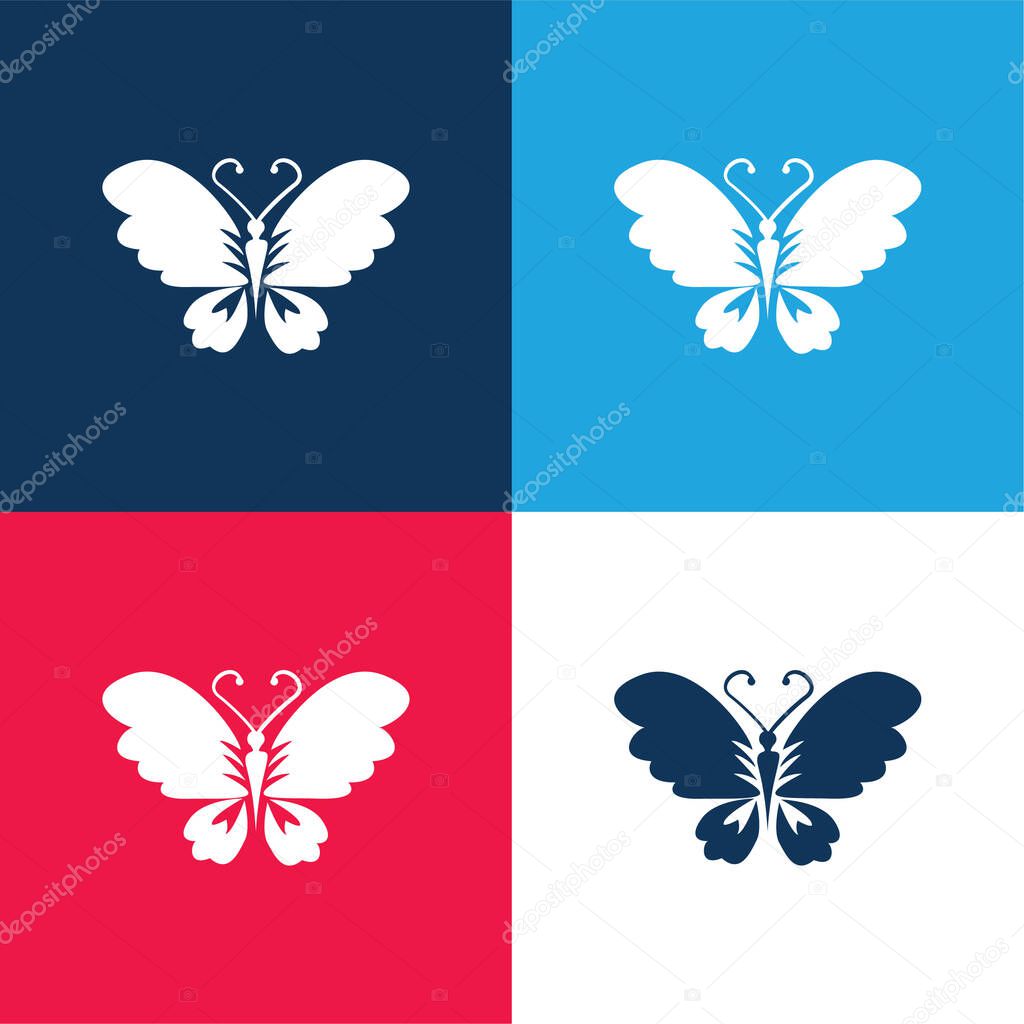 Black Butterfly Top View With Opened Wings blue and red four color minimal icon set