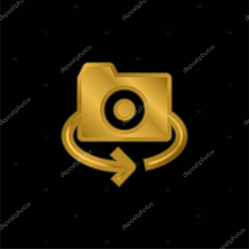 360 Camera gold plated metalic icon or logo vector
