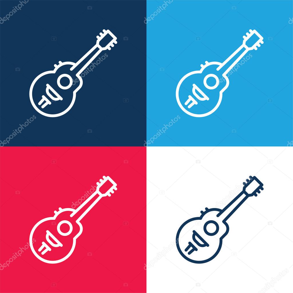 Acoustic Guitar blue and red four color minimal icon set