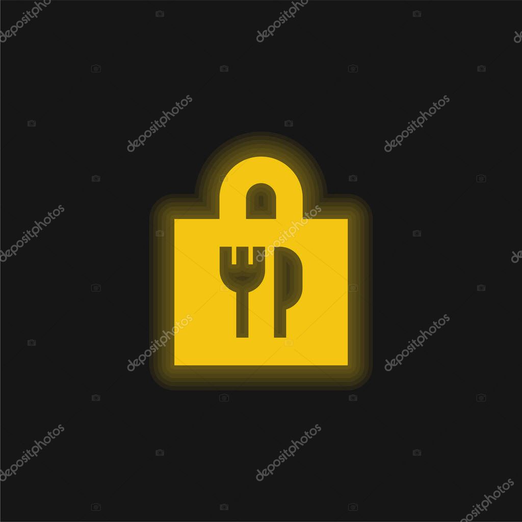 Bag yellow glowing neon icon