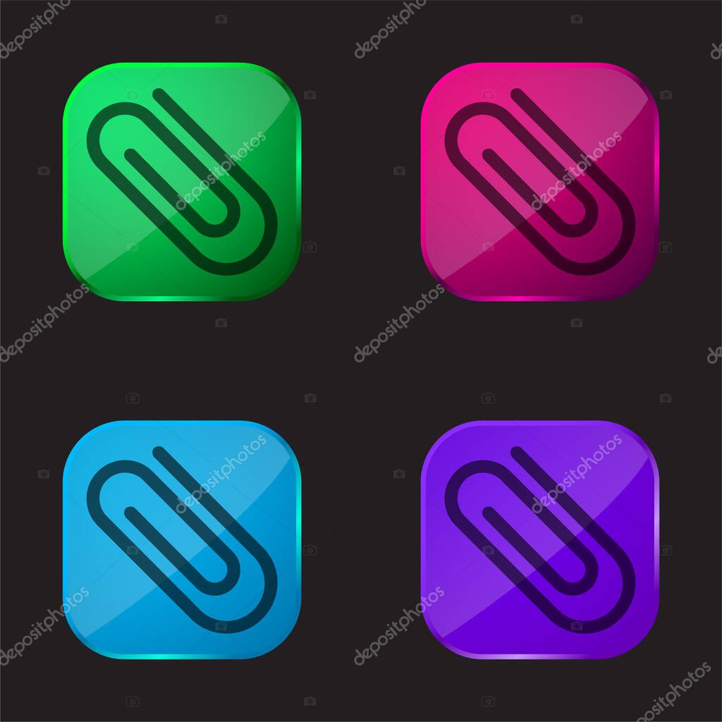 Attach Paperclip Diagonal Symbol four color glass button icon