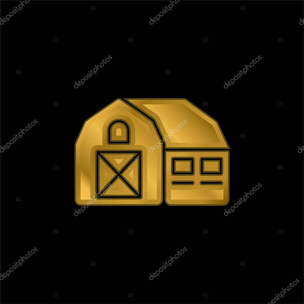 Barn gold plated metalic icon or logo vector