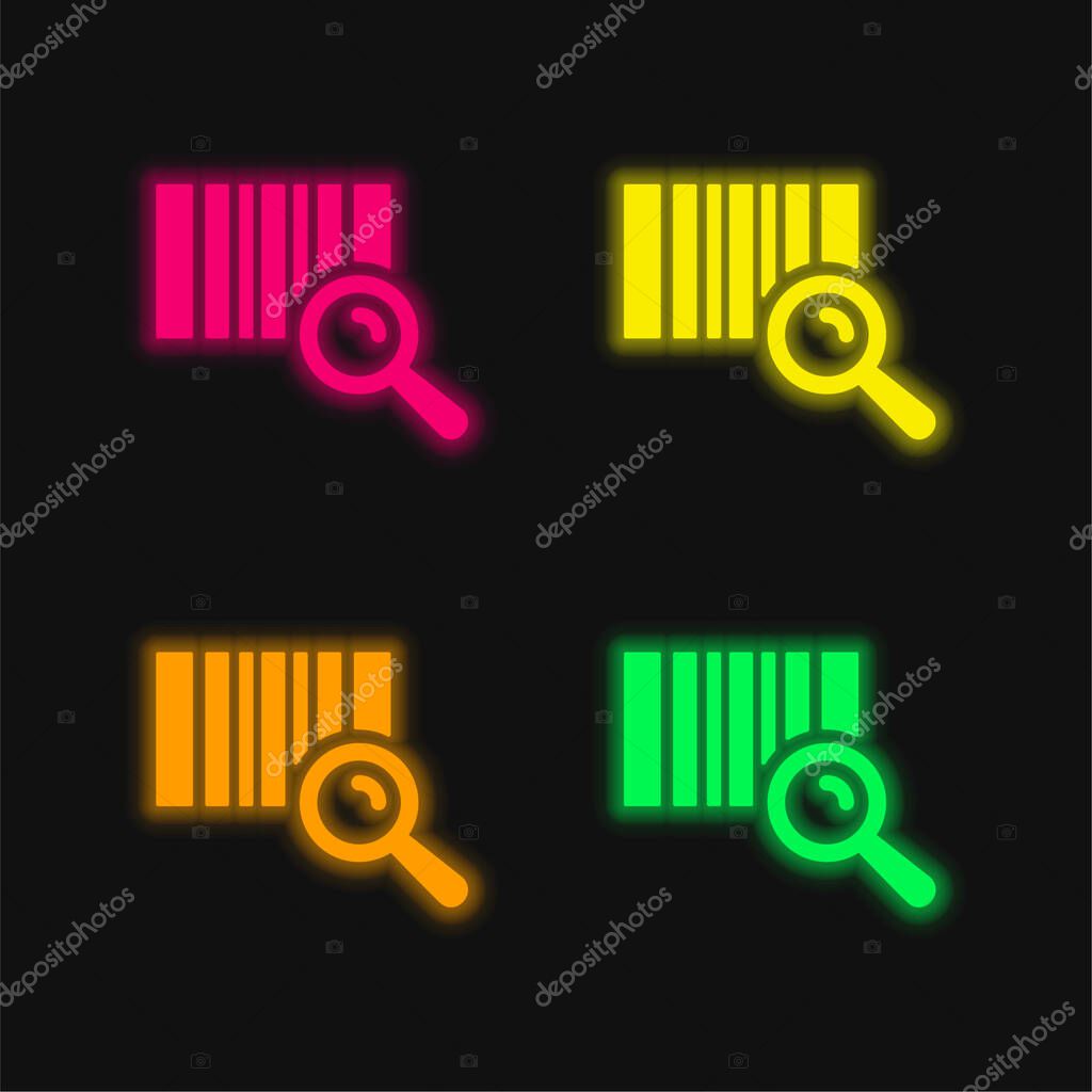 Barcode Identification four color glowing neon vector icon