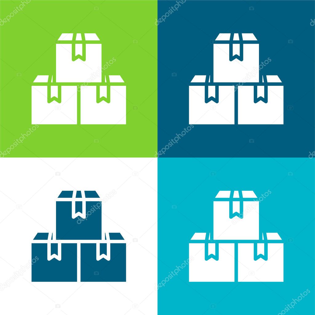 Boxes Flat four color minimal icon set