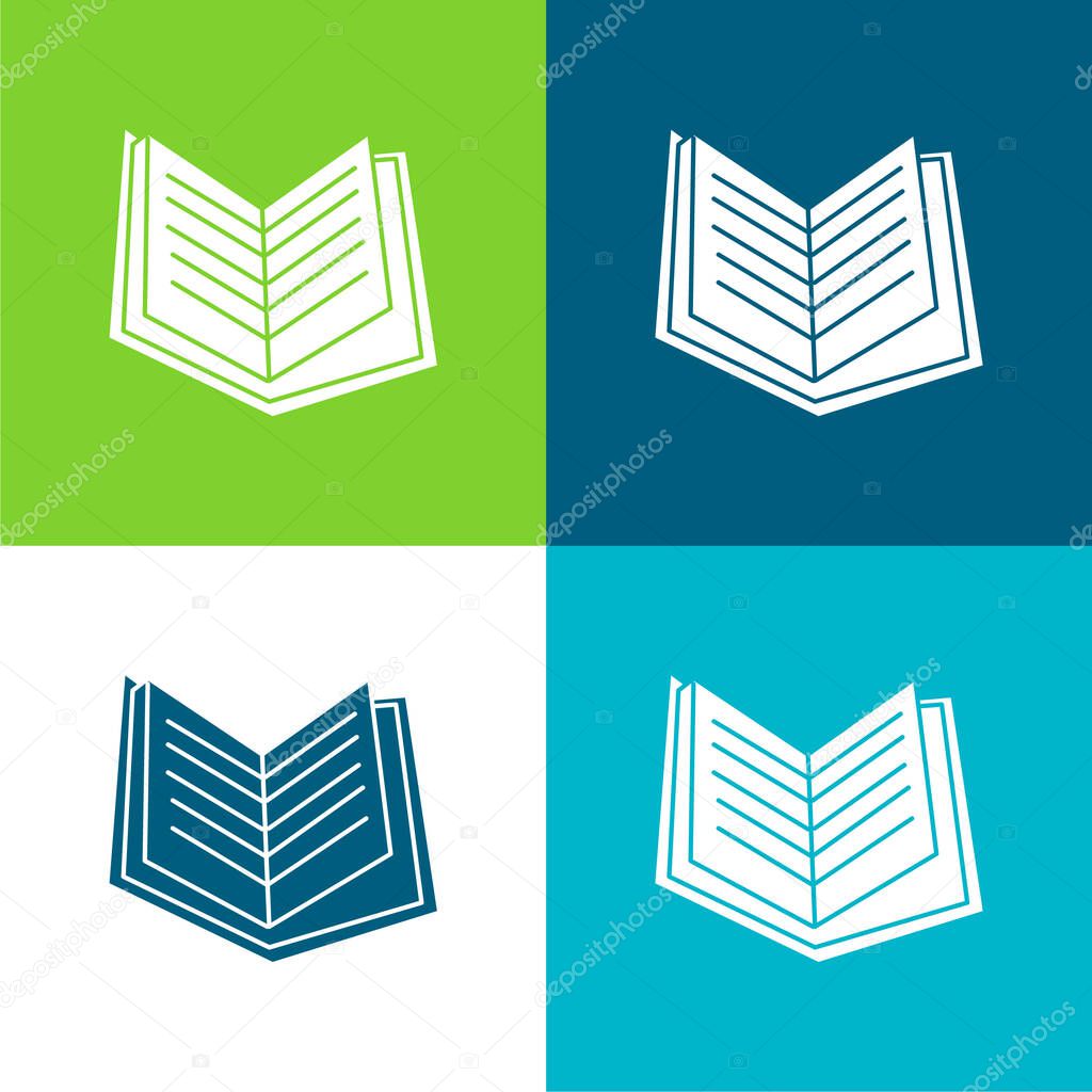 Book Black Opened Pages Flat four color minimal icon set