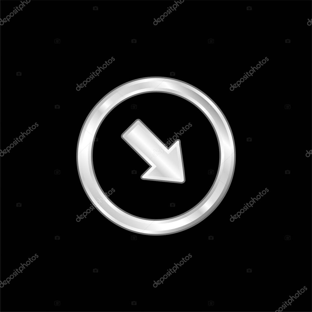 Arrow Pointing To Bottom Right Corner silver plated metallic icon