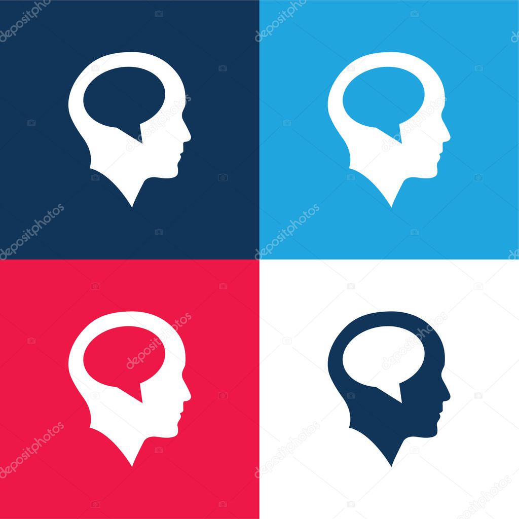 Bald Head With Speech Bubble Inside blue and red four color minimal icon set