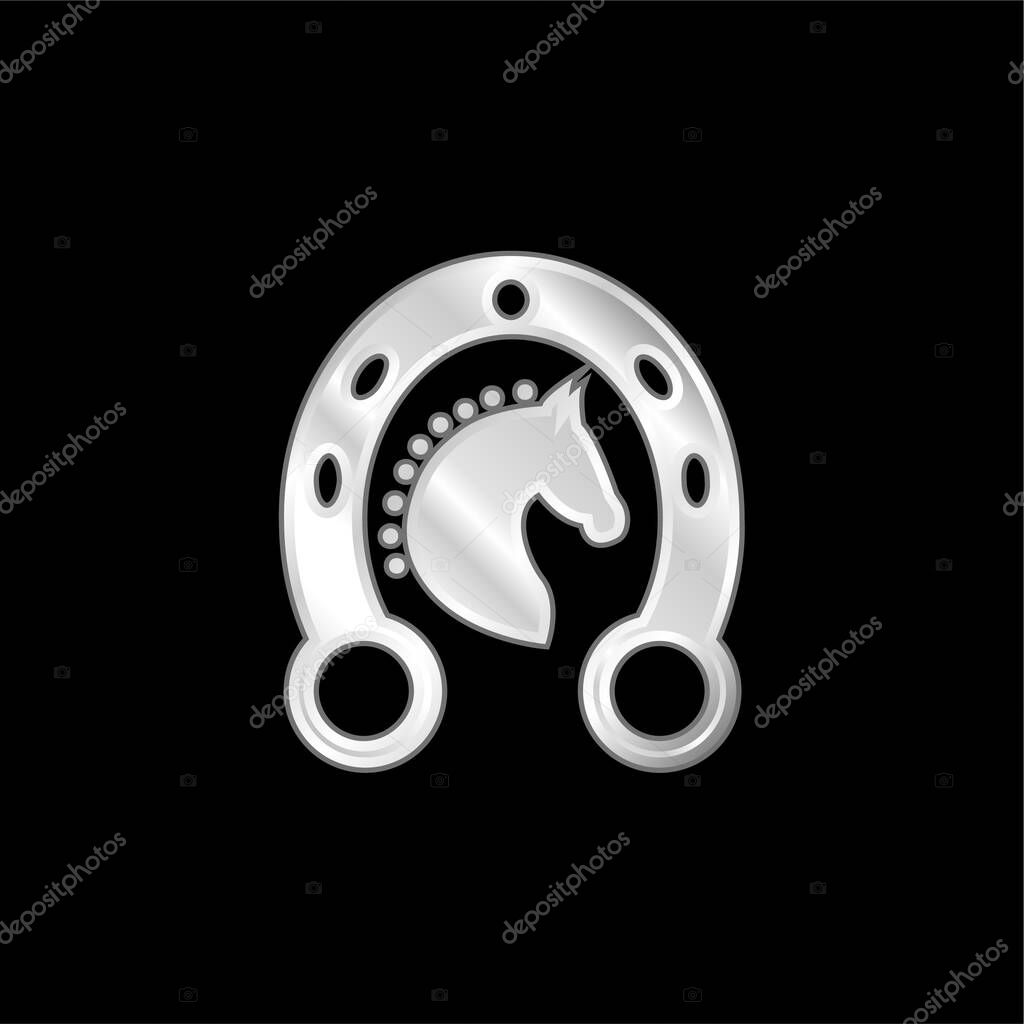 Black Head Horse In A Horseshoe silver plated metallic icon