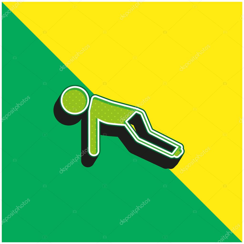 Boy Doing Pushups Green and yellow modern 3d vector icon logo