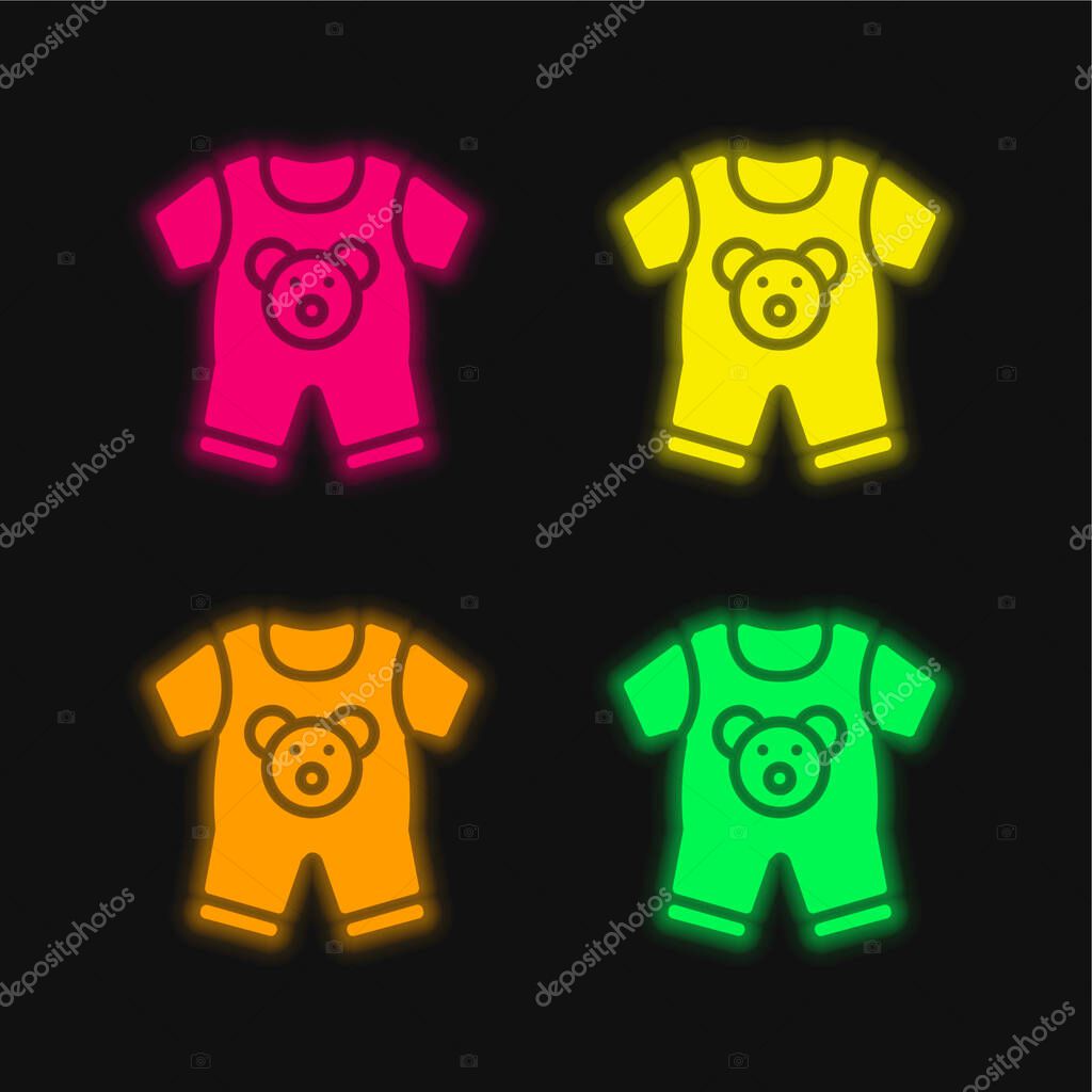 Baby Clothes four color glowing neon vector icon