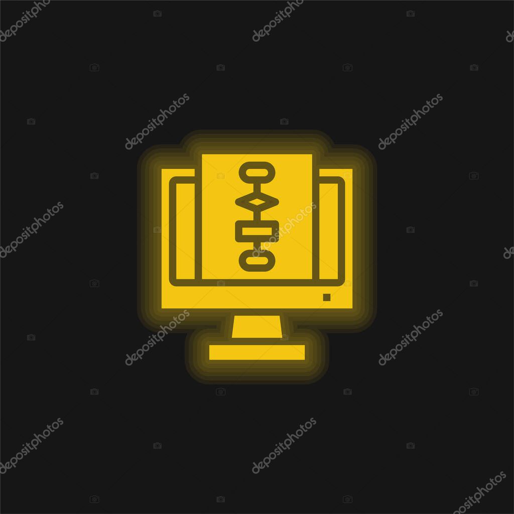 Algorithm yellow glowing neon icon
