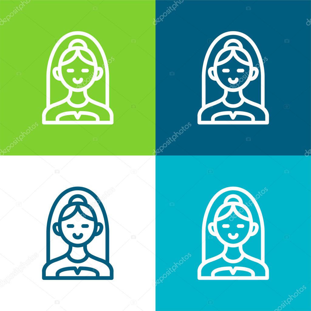 Bride Bust Flat four color minimal icon set