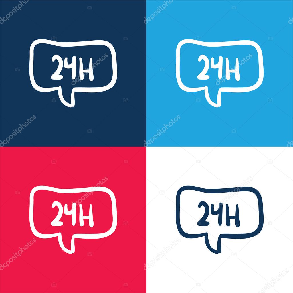 24 Hours In Speech Bubble Hand Drawn Commercial Signal blue and red four color minimal icon set