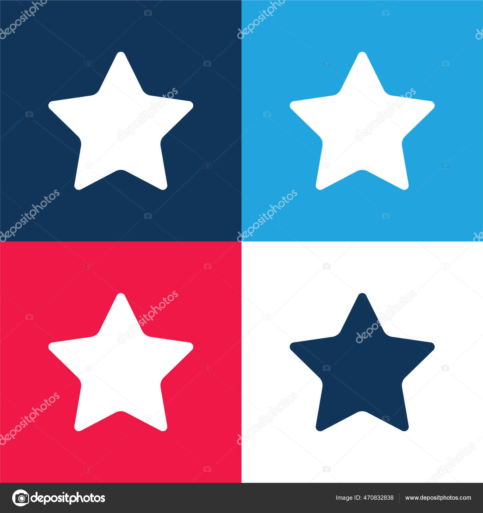 Силуэт Черной Звезды Синий Красный Четыре Цвета Минимальный Набор.