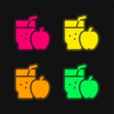 Apple Juice dört renk parlayan neon vektör simgesi