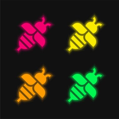 Arı dört renk parlayan neon vektör simgesi